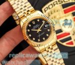 Replica Rolex Datejust Black Face All Yellow Gold Men's Watch
